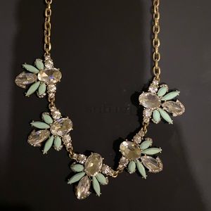 J.Crew Pastel Green & Rhinestone Retro & Gold Tone Statement Necklace